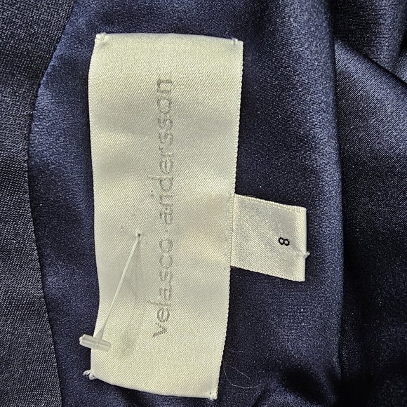 Velasco Andersson Deep Navy Blue Velvet Dress Square Neck Size 8 - Picture 11 of 12